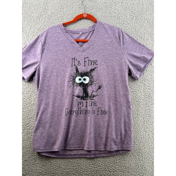 Funny Cat Lover Purple Graphic ShirtI ts Fine Im Fine Everything Is Fine   2XL - Picture 1 of 6